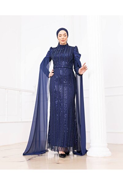 zoezoe ZARİF DİK YAKA PELERİNLİ IŞILTILI PAYET İŞLEME TESETTÜR ABİYE