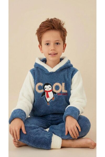 enmodaiçgiyim Blue Boy's Winter Plush Pajama Set 1. Quality Soft Welsoft Fabric