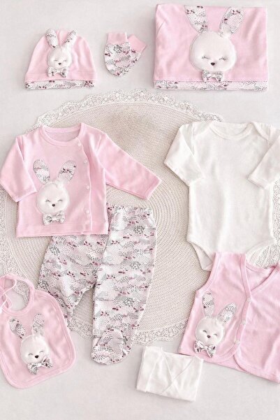 BYS BABY FASHION %100 Pamuklu Yenidoğan Kız Bebek Hastane Çıkış Zıbın Seti 10...