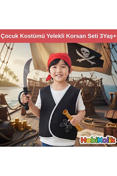 Art Tone 🏴‍☠️⚓ Çocuk Kostümü Yelekli Korsan Seti 3 Yaş+ ⚓🏴‍☠️