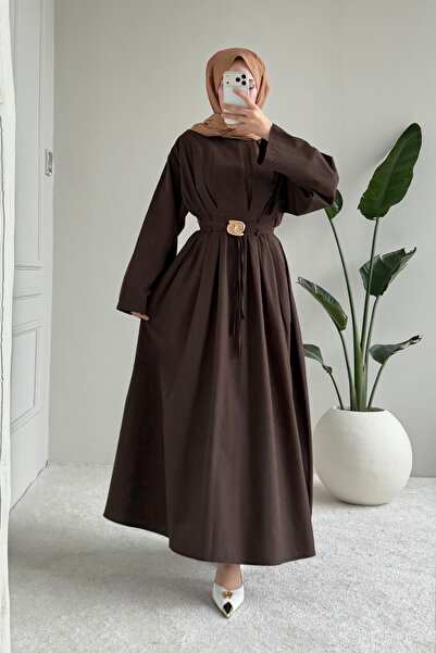 Tesettür Diyarı Bloom Terikoton Kumaş Tokalı İp Bağlamalı Tesettür Elbise- Ac...