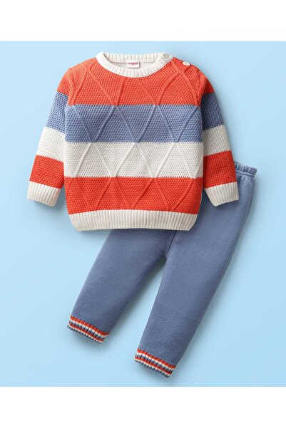 Babyhug طقم سويت شيرت محبوك بأكمام طويلة وخطوط - متعدد الألوان