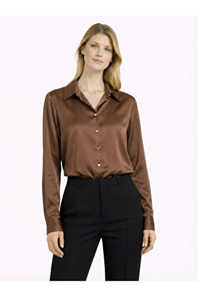 NAR ÇİÇEĞİ GİYİM Uzun Kollu Klasik Yaka Saten Gömlek