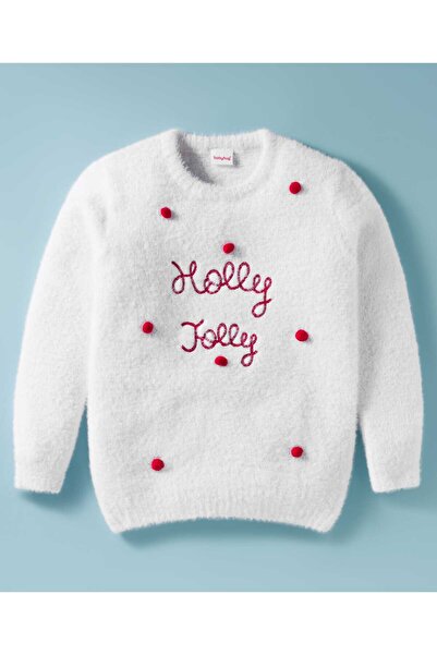 Babyhug Knit Full Sleeves Pullover Sweater with Text Embroidery - White