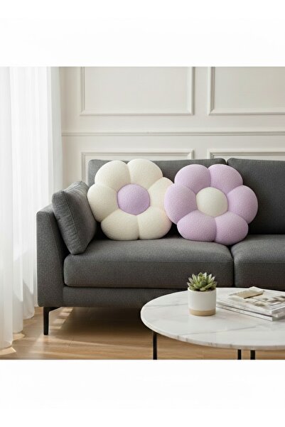 SEVHOME CONCEPT 2'li Soft Peluş Dekoratif Papatya Kırlent - %100 Silikon Elya...