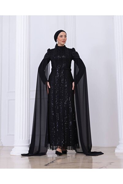 zoezoe ZARİF DİK YAKA PELERİNLİ IŞILTILI PAYET İŞLEME TESETTÜR ABİYE