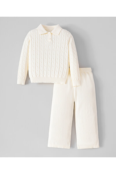 SAPS Solid Full Sleeves Sweater with Elastic Waist Pant Co-ords Set - White