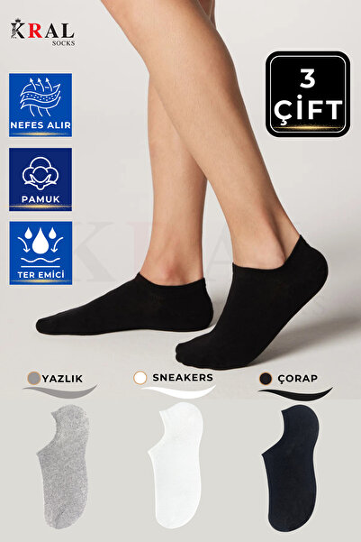 Lüx Kral Women - Men - Unisex Plain Pattern (3 PAIRS) Cotton Anti-Sweat Invis...