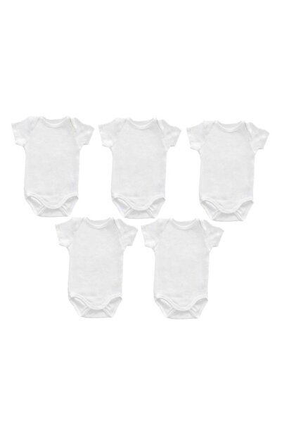 drool Set of 5 white cotton bodysuits with short sleeves Drool, 0-3 months