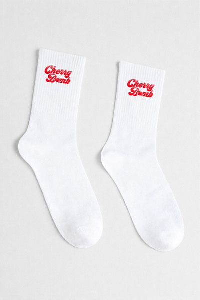 AYDESİGN Cherry Bomb Cherry Pinterest White Cotton Tennis College Socks