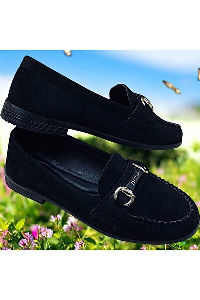 KAFKASLAR AYAKKABI Женски балетни обувки с плоска подметка от черен велур, с ...