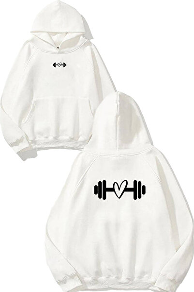 VSRN Hanorac cu glugă alb, supradimensionat, cu imprimeu Halter 83 Design