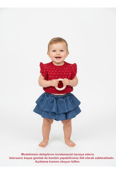 Coolimino Baby Girl Red Knitted Shorts Two-Piece Set