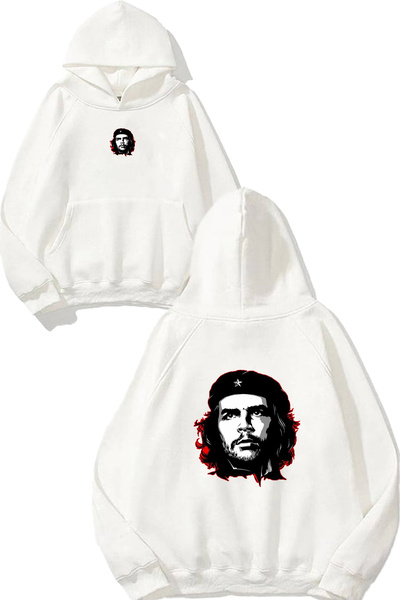VSRN Che Guevera Design Printed Oversize White Hooded Sweatshirt
