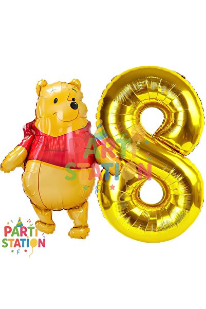 Parti Station Winnie The Pooh Temalı 8 Yaş Gold Folyo Rakam Balon Seti