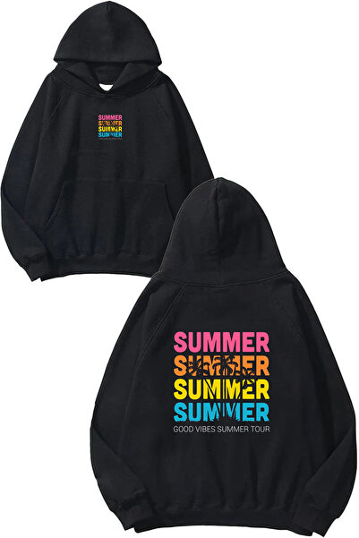VSRN Φούτερ με κουκούλα Summer Summer Design με στάμπα, σε μεγάλο μέγεθος, μαύρο