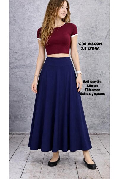 İDOL GİYİM Women's Elastic Waist Viscon Lycra Daily Long Skirt