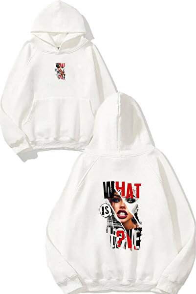 VSRN What Is Love Design Hanorac alb supradimensionat cu glugă și imprimeu