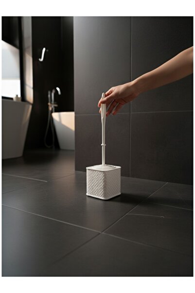 Padilon Patterned Toilet Brush Set White Modern Bathroom Accessory 41 cm Styl...