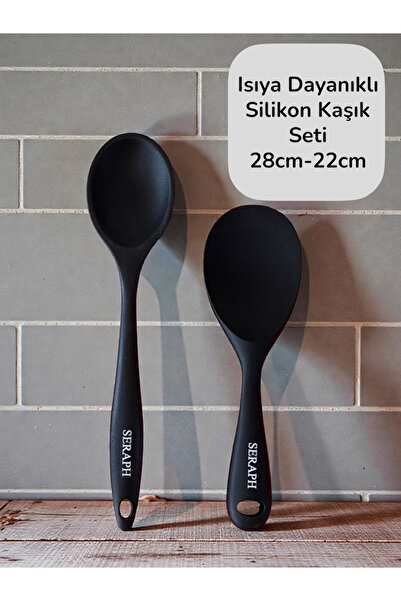 Seraph Isıya Dayanıklı Yanmaz Yapışmaz Silikon Uzun Kısa Derin Kaşık 28 Cm- P...