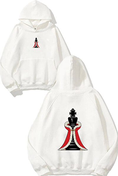 VSRN King Shah Design Printed Oversize White Hooded Sweatshirt