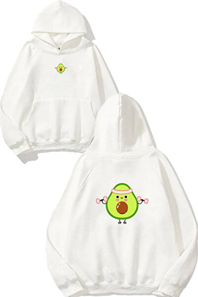 VSRN سويت شيرت رياضي بقلنسوة بيضاء كبيرة الحجم مطبوع بتصميم الأفوكادو