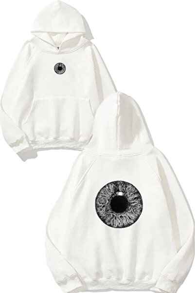 VSRN Φούτερ με στάμπα Black Eye Design, Oversize, λευκό με κουκούλα