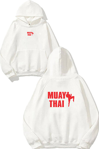 VSRN Κόκκινο φούτερ με κουκούλα σε σχέδιο Muay Thai, με στάμπα και λευκό χρώμ...