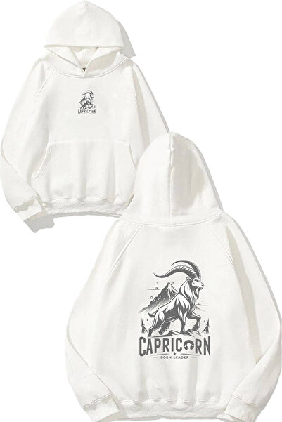 VSRN Hanorac alb supradimensionat cu glugă, cu imprimeu Mountain Goat Design