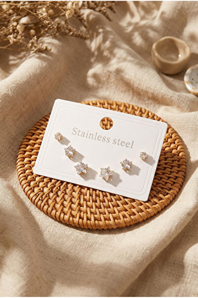 LYKOS Steel Gold Color Zircon Stone Star Model Women's Earring Set