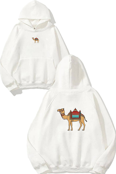 VSRN Hanorac alb supradimensionat cu glugă, cu imprimeu design Camel in the D...