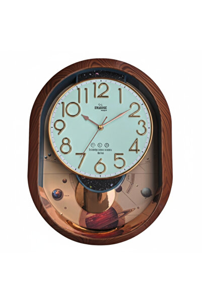 Enarose A5762280 Sarkaçlı ve 3D Kabartma Rakamlı Duvar Saati (47x36 cm)