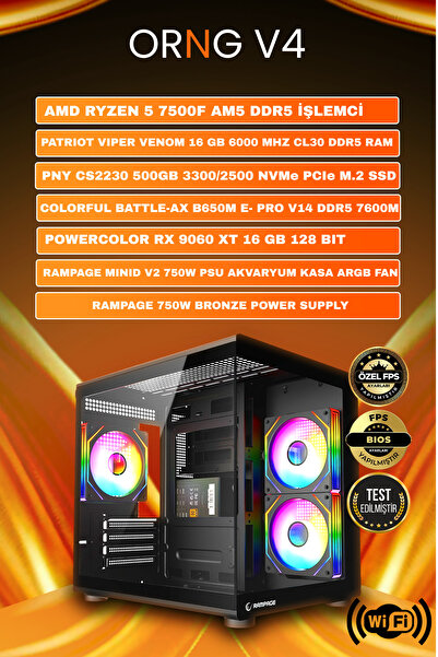 Gamers Arena ORNG V4 RX 9060 XT RYZEN 5 7500F 16 GB DDR5 512 GB SSD 750W OEM ...