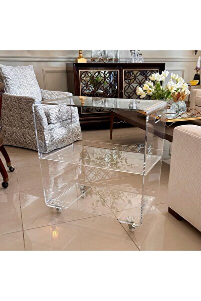 Slasa Clear Acrylic Multi-Shelf Rolling Trolley 80x70x35 cm – Durable & Modern