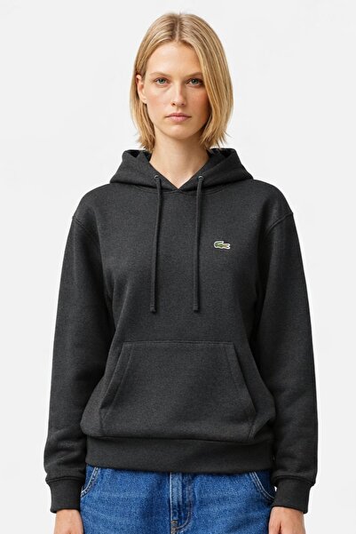 Lacoste Relaxed Fit Hooded Organic Cotton Polyester Women's Sweatshirt Black