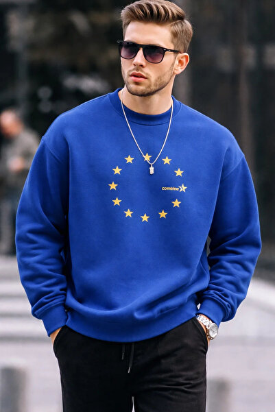 COMBİNE MİCHAİL Мъжка синя блуза с принт на звезди и свободна кройка