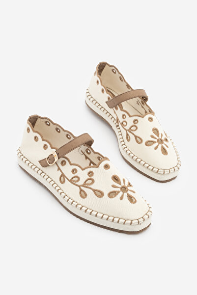 Marjin Women's Mary Jane Linen Embroidered Patterned Banded Jute Espadrille B...