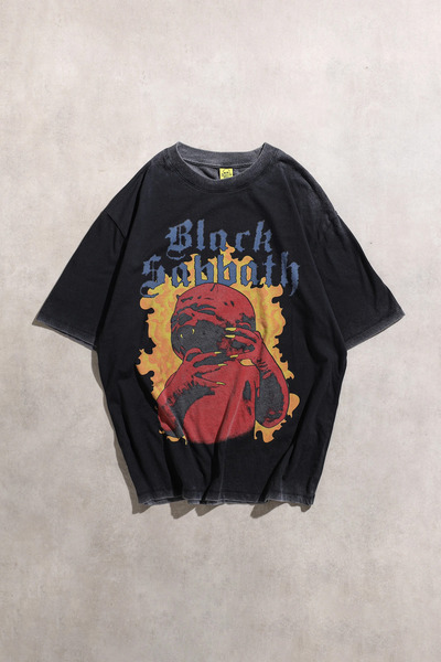 Overdrive Black Sabbath Acid Yıkamalı Unisex Oversize Siyah Kısa Kol T-Shirt