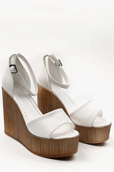 Difolia Women's White Single Strap High Wedge Sole Shoes