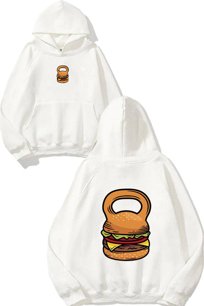 VSRN سويت شيرت أبيض كبير الحجم بطبعة تصميم سبورتس مان همبرجر