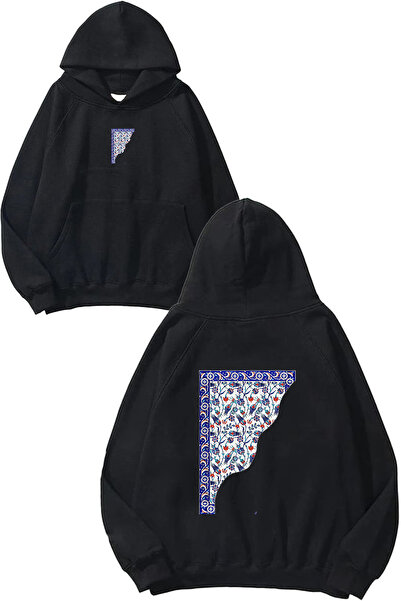 VSRN Half Marble Pattern Design Printed Oversize Black Hooded Sweatshirt
