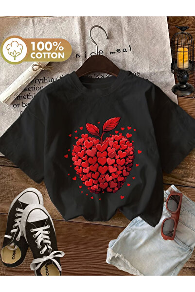 ALEYZA MODA ELMA Ειδικά Τυπωμένο Βαμβακερό T-Shirt με Λαιμόκοψη Ποδηλάτου σε ...