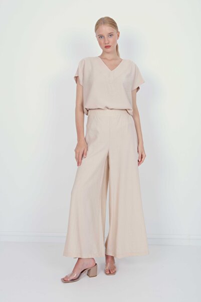 Vitrin Wide Leg Trousers with Elastic Back