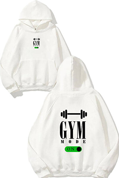 VSRN Φούτερ με κουκούλα Gym Mode 182 με στάμπα σε μεγάλο μέγεθος, λευκό