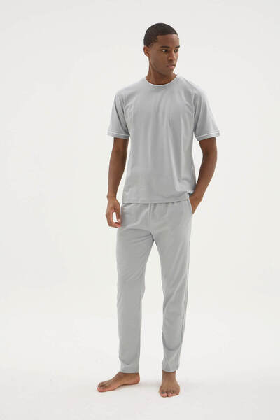 YUYİ Klt 100% Cotton Crewneck Short Sleeve Men's Pajama Set 2092