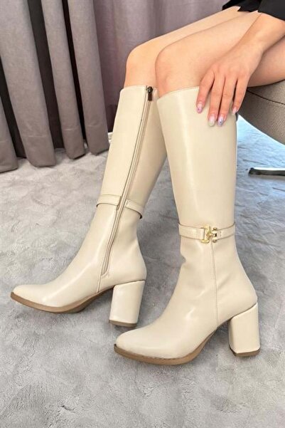 Difolia Ženske krem čizme do teladi, jednostruke Sa kopčom Rajsferšlus sa strane