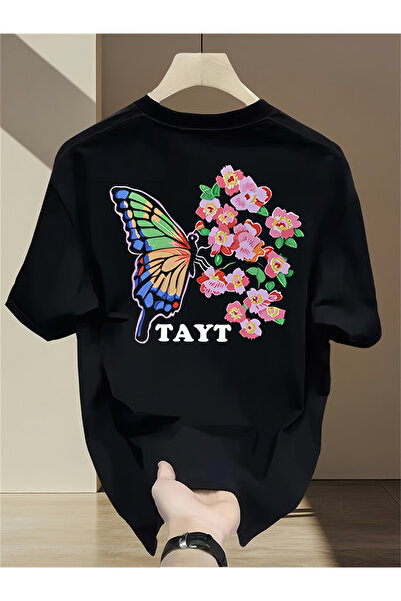 ALEYZA MODA Λευκό μπλουζάκι με στάμπα πεταλούδας, Oversize, Unisex, για γυναί...