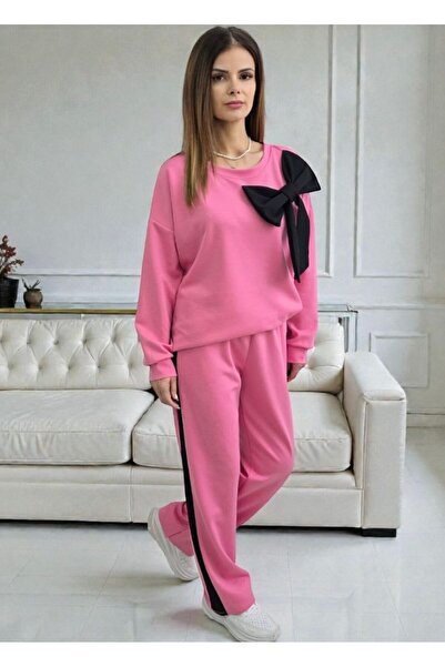 GLAMSI Casual blouse and pants set with appliquéd bow