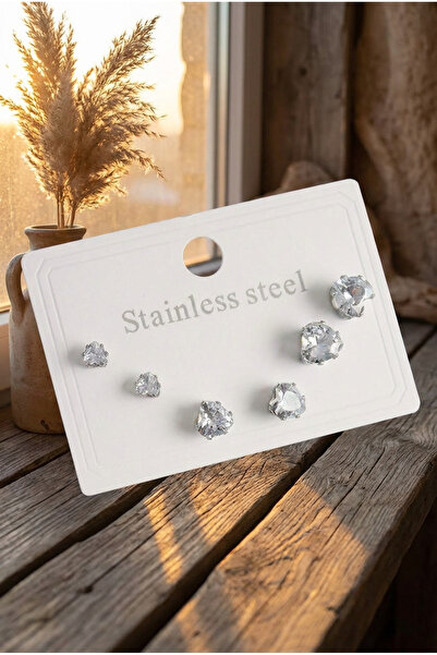 LYKOS Steel Silver Color Zircon Stone Heart Model Women's Earring Set