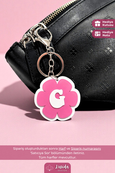 Personalized Letters Pink Daisy Design Keychain, Bag and Pen Holder Ornament